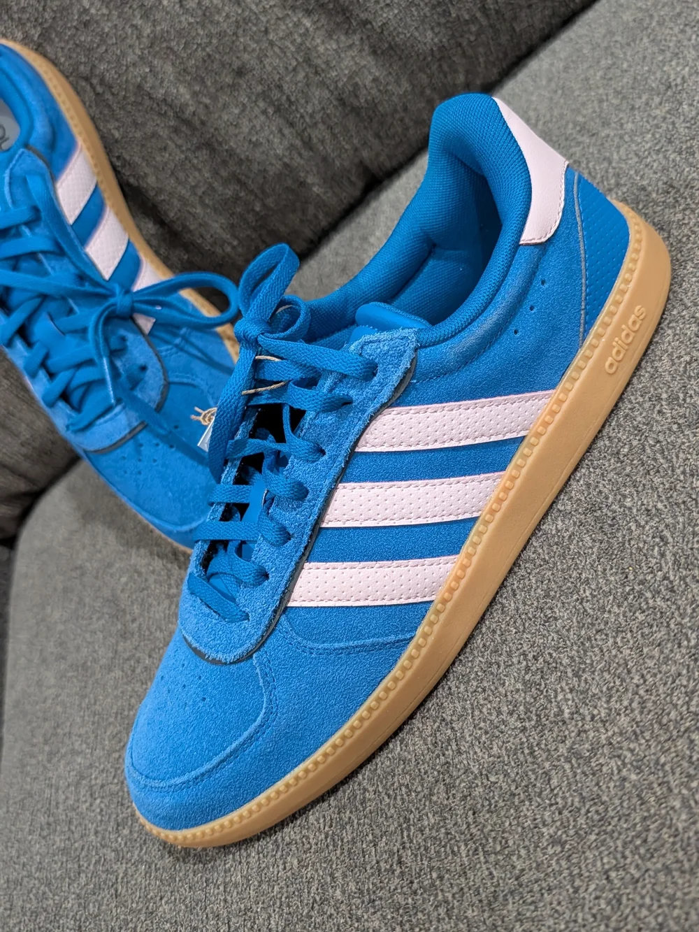Adidas Women  Blue Suede Sneakers with Pink Stripes
